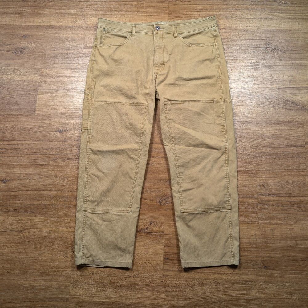 REI Co-op Trailsmith Pants Mens 36x30 Beige Double Knee Straight Leg Canvas Work
